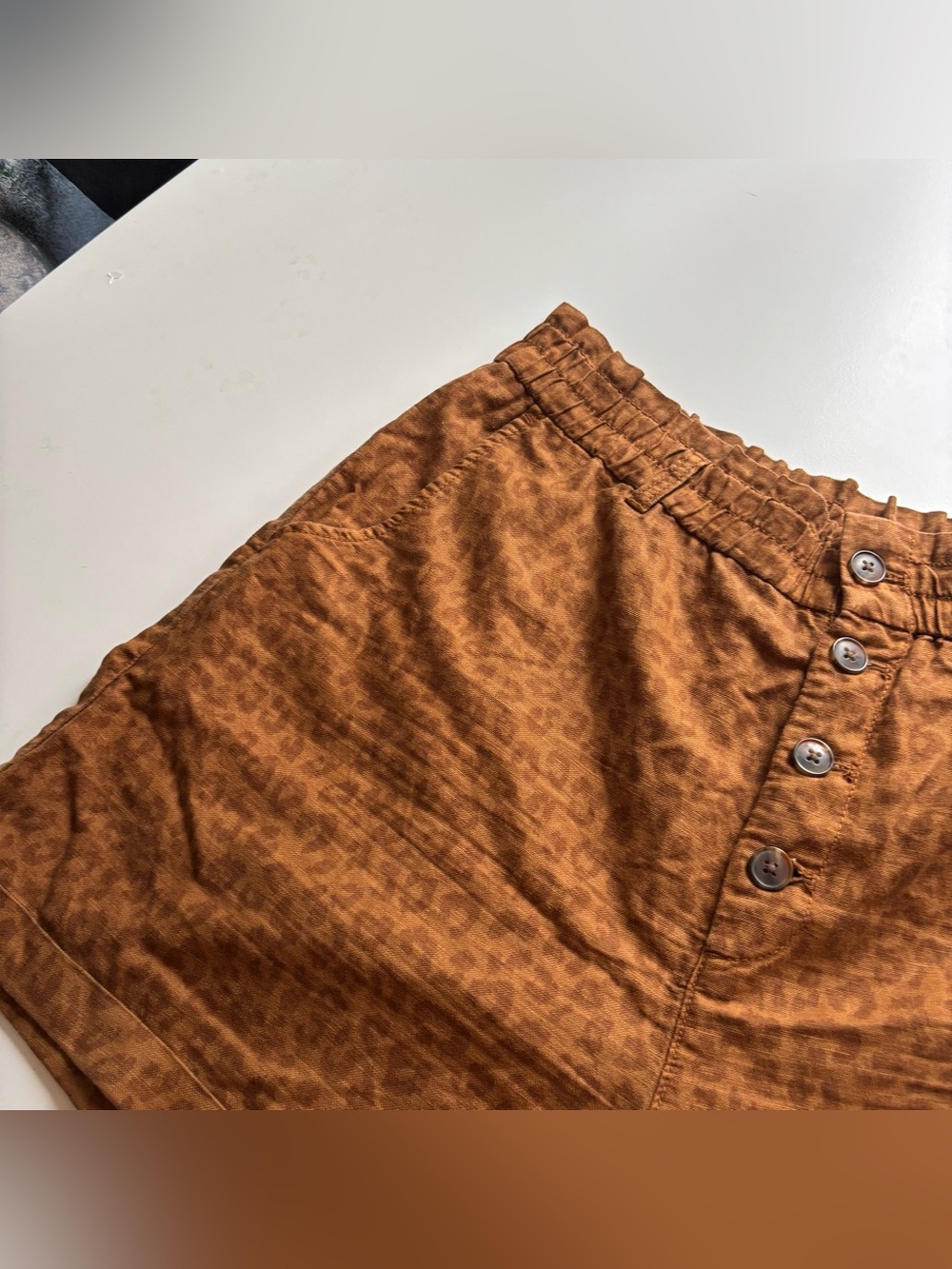 Gap Khakis animal print shorts 14 tall linen cotton blend brown tan leopard - Picture 4 of 12